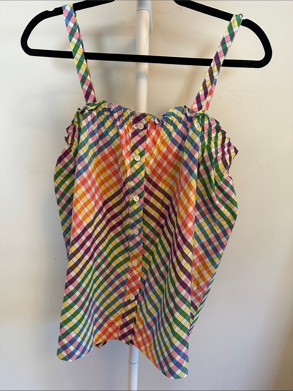 J. Crew Multicolor Gingham Button-Front Tank